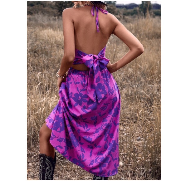 Endless Summer Purple Boho Floral Midi Dress - Picture 5 of 5